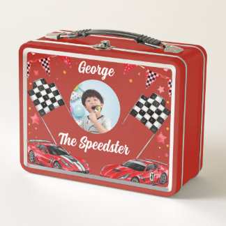 Speedster Red & Black Race Car Kids  Photo School  Metal Lunch Box