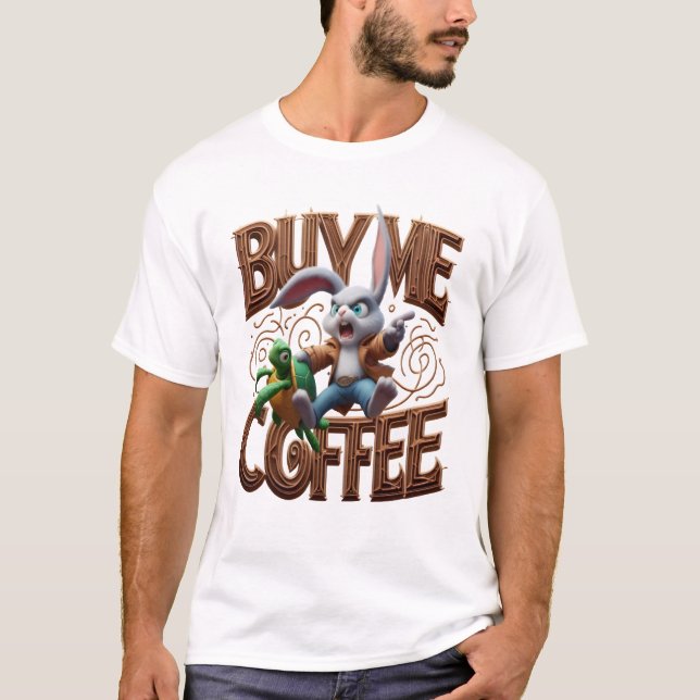 Speedy Bunny Races Turtle Buy Me A Coffee T-Shirt (Front)