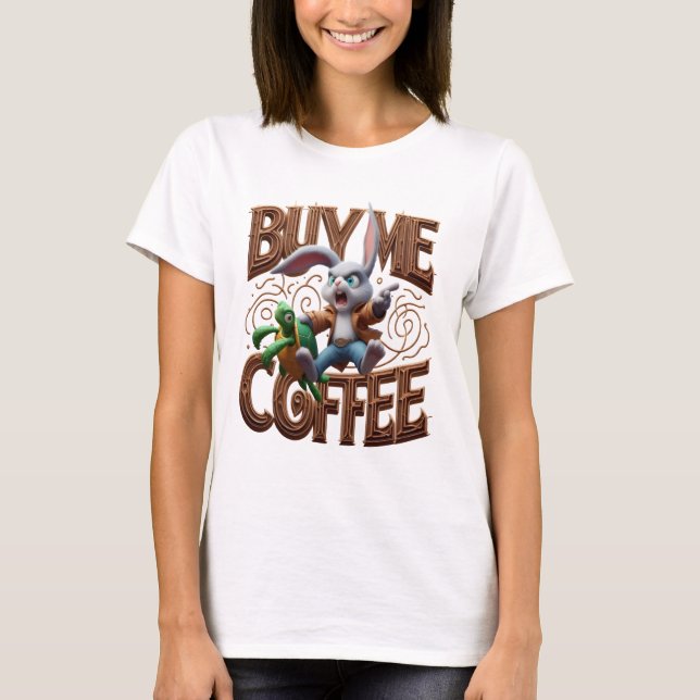 Speedy Bunny Races Turtle Buy Me A Coffee T-Shirt (Front)