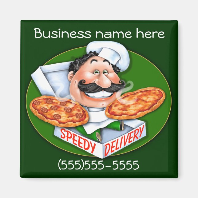 Speedy delivery pizza chef magnet (Front)