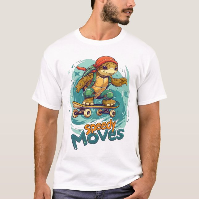 Speedy Moves Skateboarding Turtle Design – Fun an T-Shirt (Front)