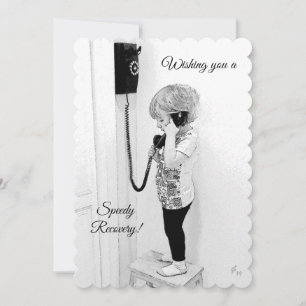 Speedy Recovery, Child, Old Phone, B&W Art Holiday Card