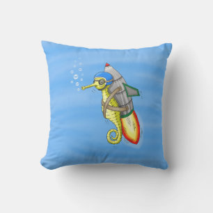 Speedy Rocket Sea Horse Throw Pillow