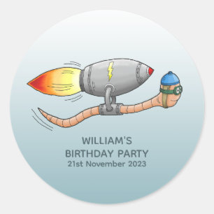 Speedy Rocket Worm Classic Round Sticker