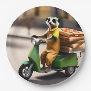 Speedy Service: Meerkat Delivers Pizza in Tuk-tuk Paper Plate