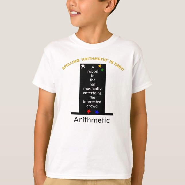 Spell Arithmetic Magician Rabbit Hat Stars T-Shirt (Front)