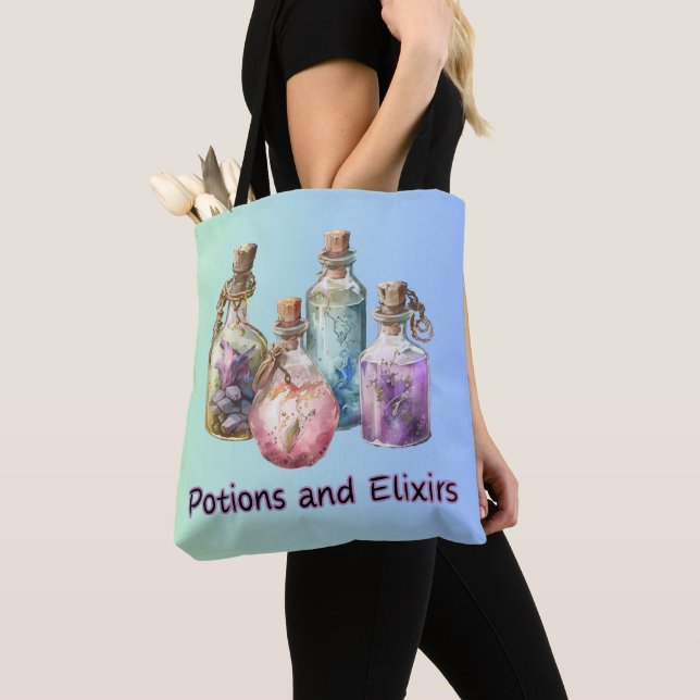 Spell Bottle Potions and Elixirs Halloween Tote Bag (Close Up)