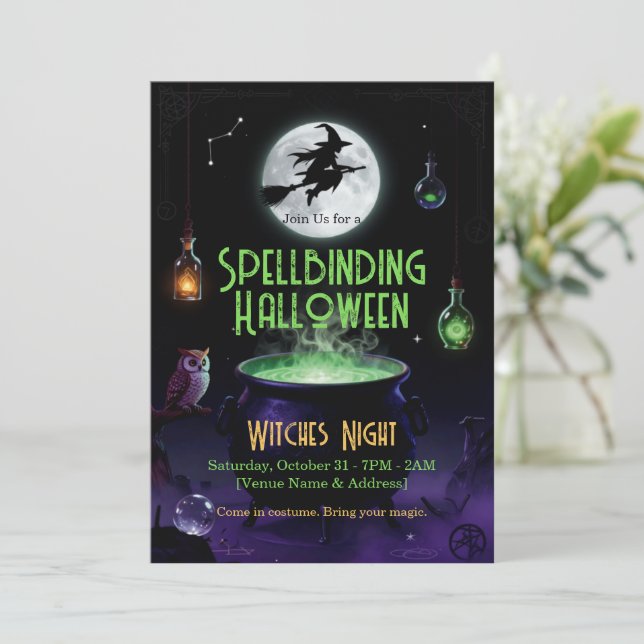 Spellbinding Halloween Witch Party Invitation (Standing Front)