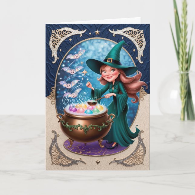 Spellbinding Witch with Cauldron Mystical  Card (Front)