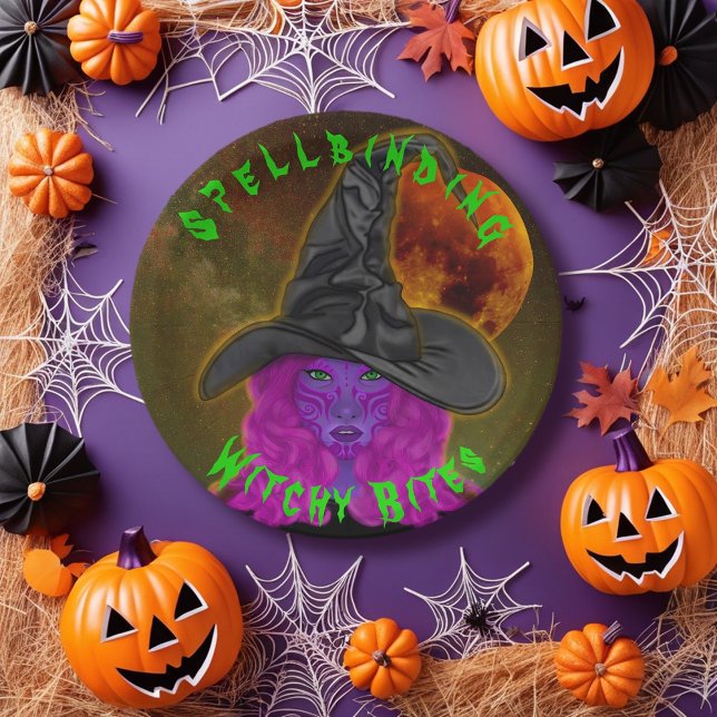 Spellbinding Witchy Bites Halloween Witch Party  Paper Plate (Creator Uploaded)