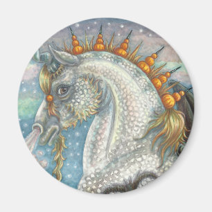 Spellbound Dappled Unicorn HALLOWEEN MAGNET Round