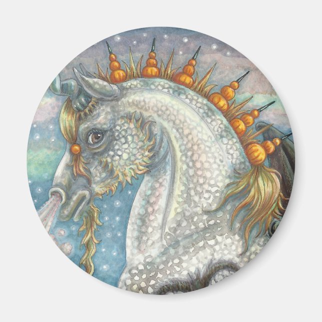 Spellbound Dappled Unicorn HALLOWEEN MAGNET Round (Front)