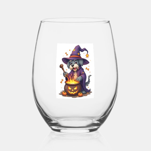 Spellcasting Schnauzer Stemless Wine Glass (Front)