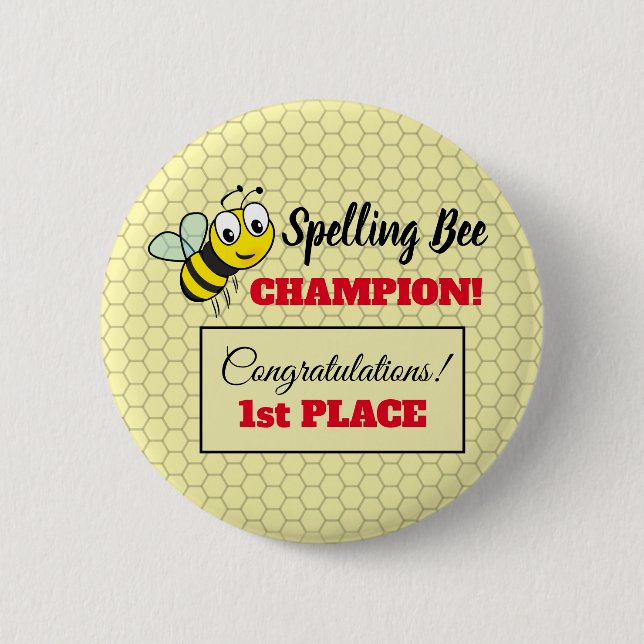 Spelling Bee Award First Place Champion School 2 Inch Round Button (Front)