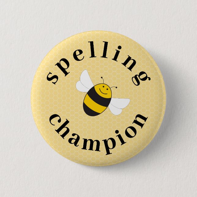 Spelling bee champion competition award button (Front)