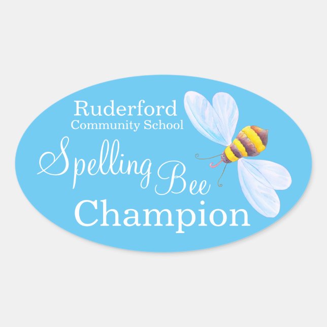 Spelling bee champion personalized school stickers (Front)