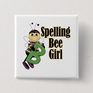 spelling bee girl bumble bee cartoon 2 inch square button
