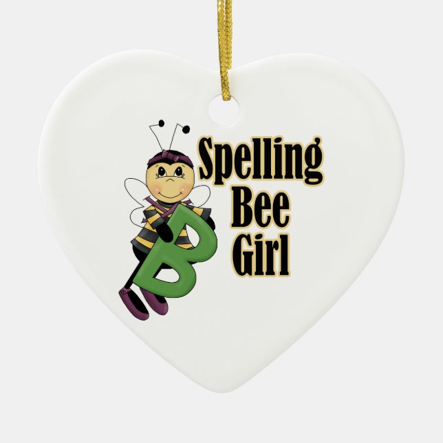 spelling bee girl bumble bee cartoon ceramic ornament (Front)