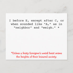 Spelling Rules: I before E Postcard