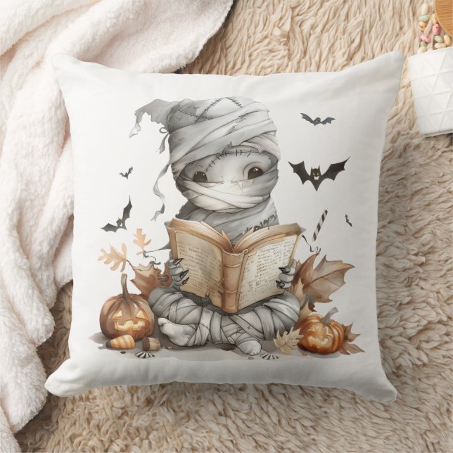 Spells & Stories – Mummy in the Pumpkin Patch Throw Pillow (Blanket)