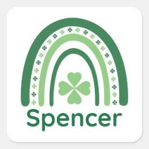 Spencer Name Clover Boho Rainbow Square Sticker