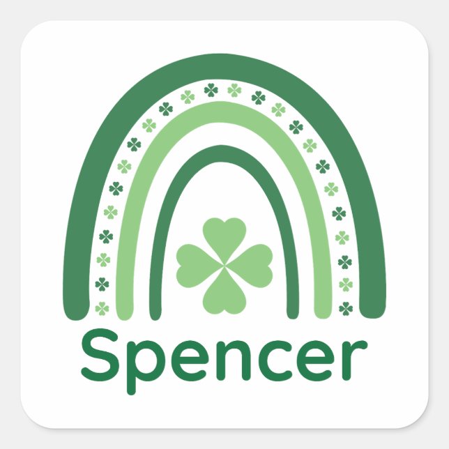 Spencer Name Clover Boho Rainbow Square Sticker (Front)