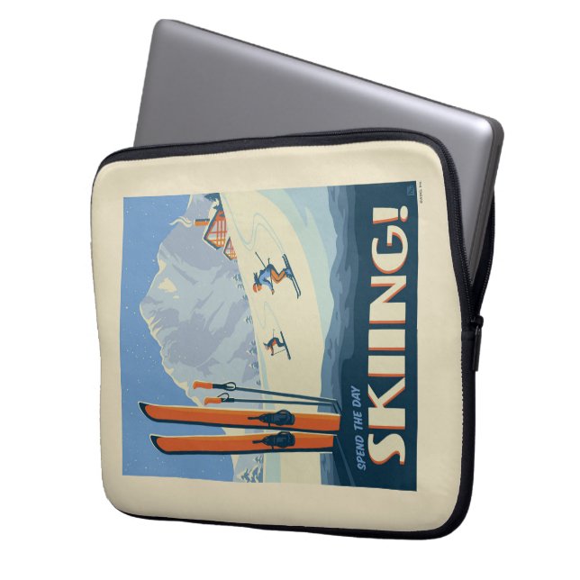 Spend the Day Skiing Vintage Laptop Sleeve (Front Left)