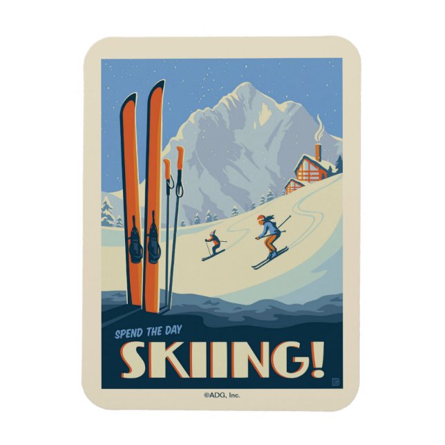 Spend the Day Skiing Vintage Magnet (Vertical)