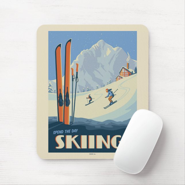 Spend the Day Skiing Vintage Mouse Pad (With Mouse)