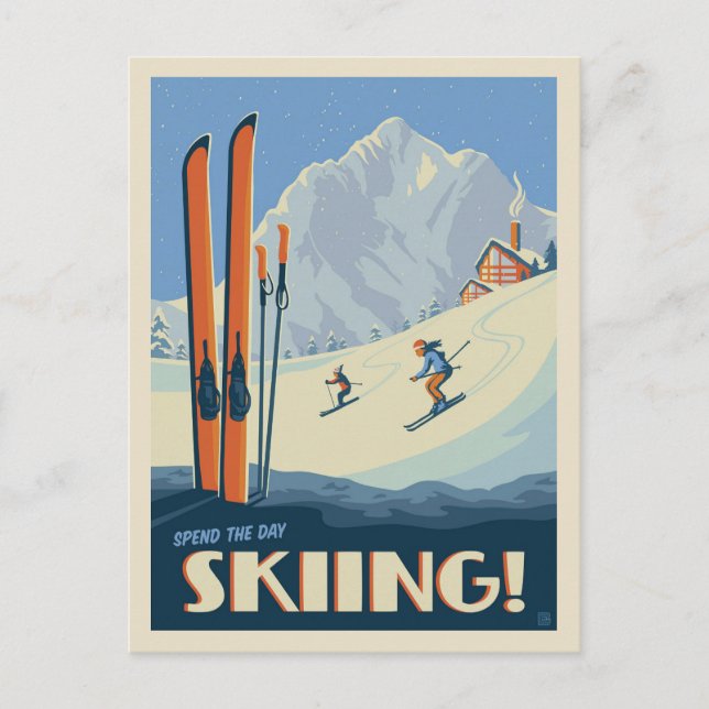 Spend the Day Skiing Vintage Postcard (Front)