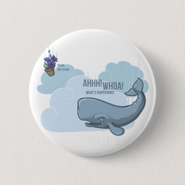 Sperm Whale and Bowl of Petunias 2 Inch Round Button (Front)