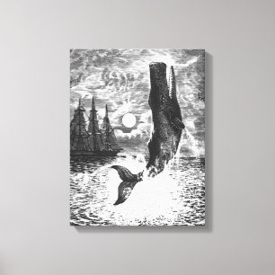 Sperm Whale Breaching, Vintage Marine Life Animals Canvas Print