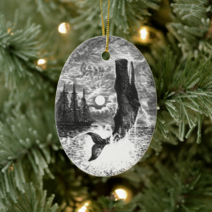 Sperm Whale Breaching, Vintage Marine Life Animals Ceramic Ornament