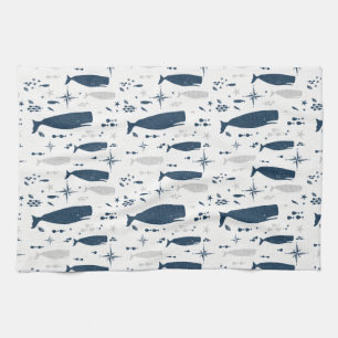 SPERM WHALE WHITE BLUE WITH TEXTURE KITCHEN TOWEL