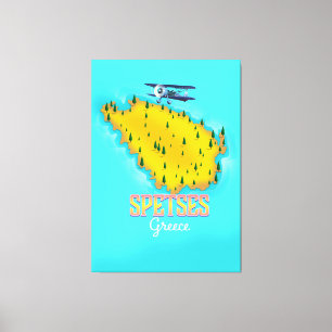 Spetses Greek Island map travel poster Canvas Print