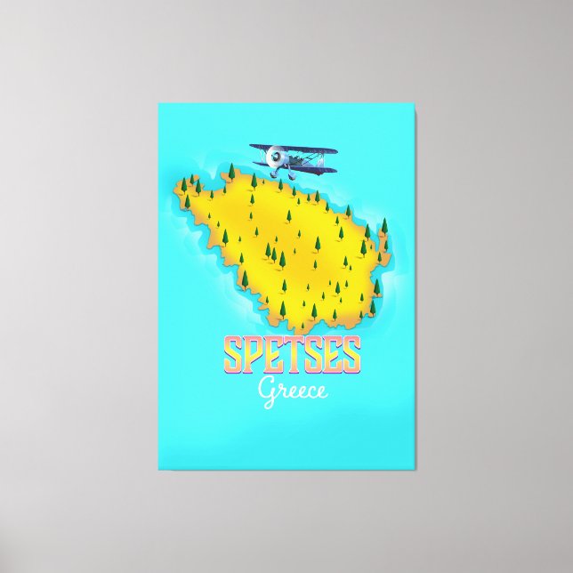 Spetses Greek Island map travel poster Canvas Print (Front)