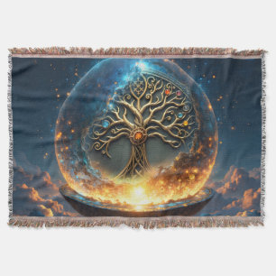 Sphere of Life – The Golden World Tree.  Throw Blanket