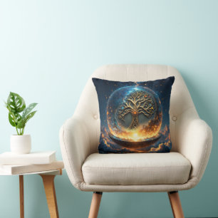 Sphere of Life – The Golden World Tree. Throw Pillow
