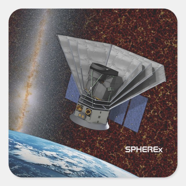 SPHEREx Galaxy Hunter Spacecraft Square Sticker (Front)