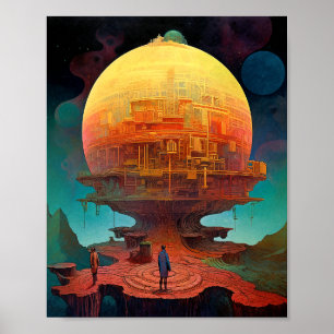 Spherical City Surreal Landscape Art Poster