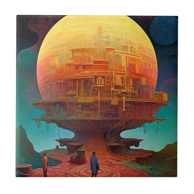Spherical City Surreal Landscape Art Tile (Front)