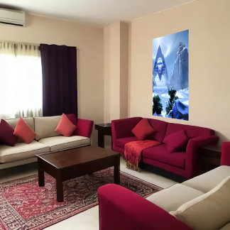 Sphinx in the winter snow | AI Art Poster