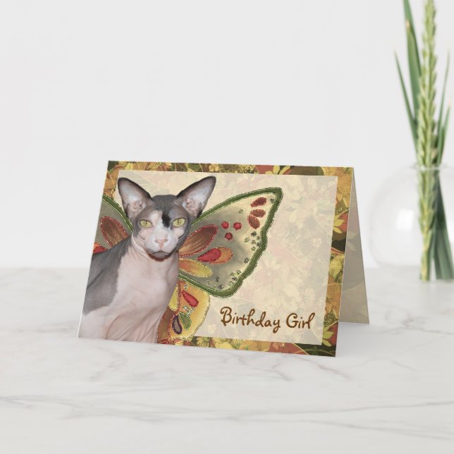 Sphynx Birthday Girl Cat Fairy Card (Front)