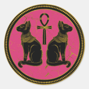 Sphynx Black & Gold Egyptian  cat on fuchsia Classic Round Sticker