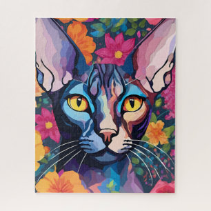 Sphynx Cat Art Fleurs Floral Jeu de puzzle