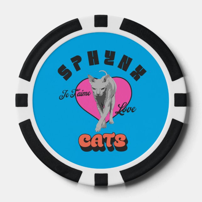 Sphynx Cat Art Love Heart Poker Chips (Front)