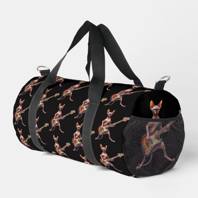 Sphynx Cat Bass Player Musician Gym Duffle Bag (Right Corner)