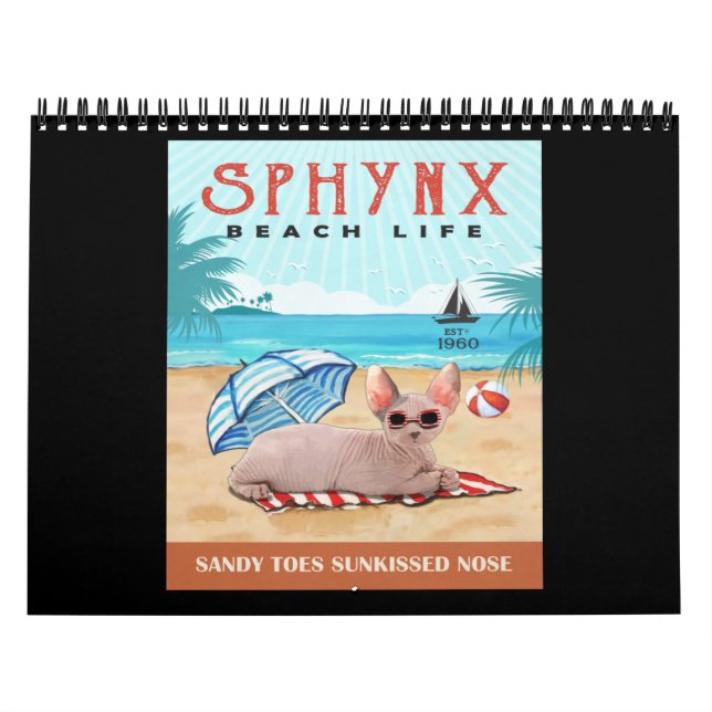 Sphynx Cat Beach Life Sandy Toes Sunkissed Nose Calendar (Cover)