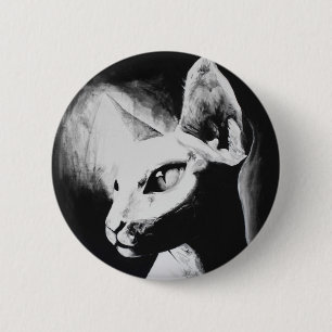 Sphynx Cat Black White Contrast Kitty Portrait Art 2 Inch Round Button