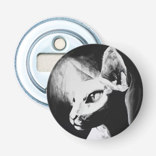 Sphynx Cat Black White Contrast Kitty Portrait Art Bottle Opener